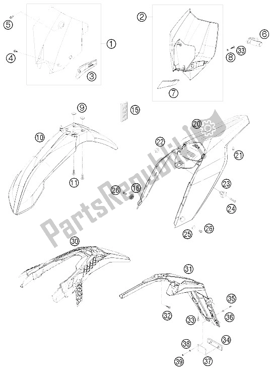 All parts for the Mask, Fenders of the KTM 450 EXC Australia United Kingdom 2009