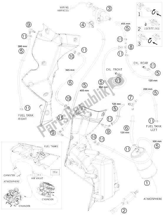 Tutte le parti per il Contenitore Per Evaporazione del KTM 990 Adventure White ABS 10 USA 2010