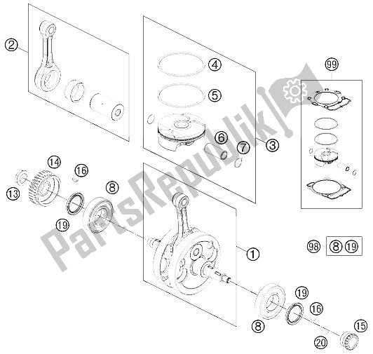 All parts for the Crankshaft, Piston of the KTM 450 XC W USA 2012