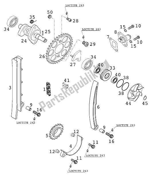 Alle onderdelen voor de Nokkenas - Ketting - Spanner 400/520 Racing 200 van de KTM 400 EXC Racing Europe 2000