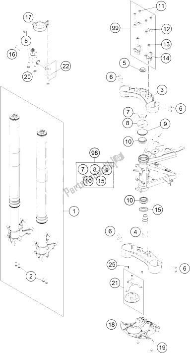 Tutte le parti per il Forcella Anteriore, Pinza Tripla del KTM 1190 ADV ABS Grey WES Europe 2015