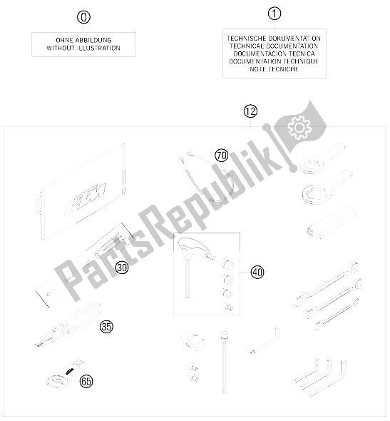 All parts for the Accessories Kit of the KTM 990 Adventure White ABS 09 Europe 2009