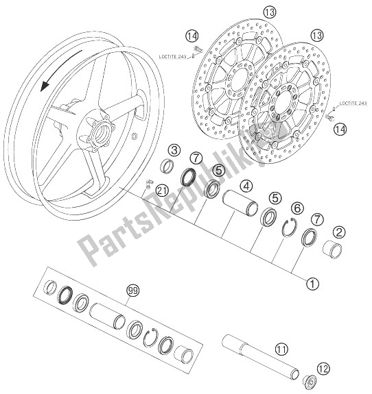 Tutte le parti per il Ruota Anteriore del KTM 990 Super Duke Anthrazit 07 USA 2007