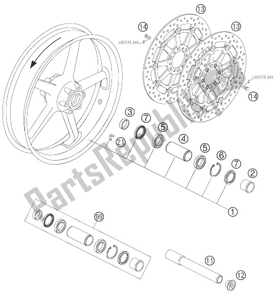 Toutes les pièces pour le Roue Avant du KTM 990 Super Duke Black Australia United Kingdom 2007