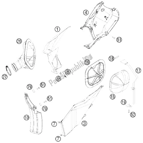 All parts for the Air Filter of the KTM 250 XCF W South Africa 2009