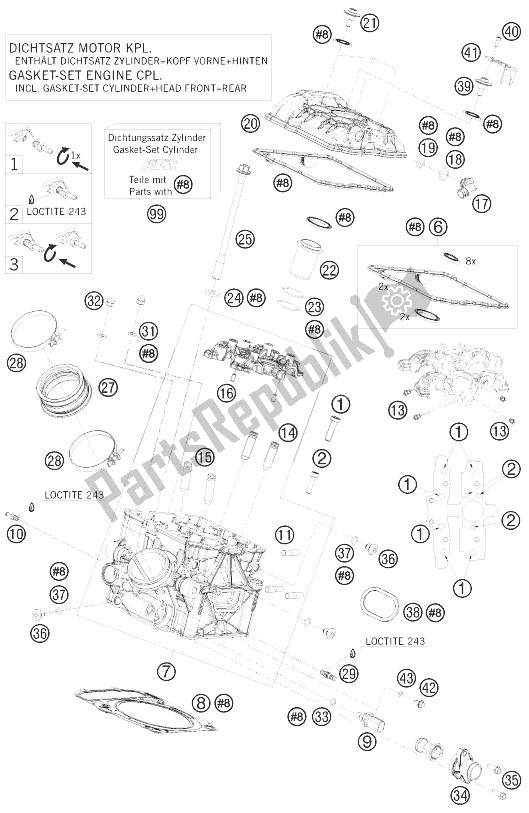 All parts for the Cylinder Head Rear of the KTM 1190 RC8 R LIM ED Red Bull 10 USA 2010