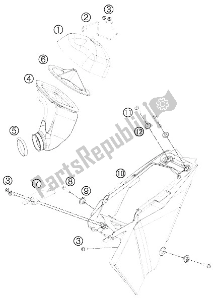 Tutte le parti per il Filtro Box Filtro Aria del KTM 65 SX Europe 2012