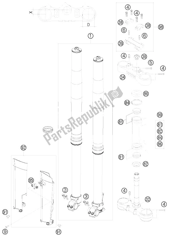 Tutte le parti per il Forcella Anteriore, Pinza Tripla del KTM 450 XC W South Africa 2009