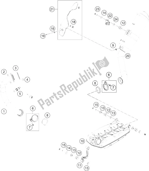 All parts for the Exhaust System of the KTM 690 Duke Orange ABS USA 2016