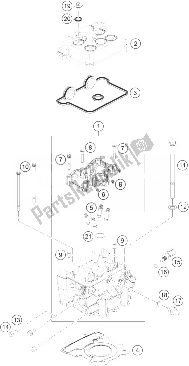 All parts for the Cylinder Head of the KTM 125 Duke White ABS BAJ DIR 14 Europe 2014