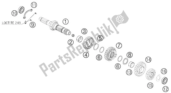 All parts for the Transmission I - Main Shaft of the KTM 450 SX F Fact Repl Nagl Europe 2010