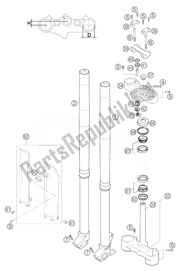 All parts for the Telescopic Fork Usd 43 Wp of the KTM 400 LS E MIL Europe 9390D4 2004