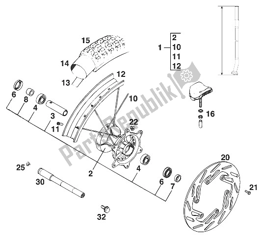 Tutte le parti per il Ruota Anteriore 125-360 Sx '96 del KTM 125 SX M O Europe 1996