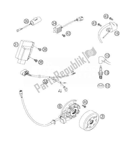 Todas as partes de Sistema De Ignição 2k-3 do KTM 200 EXC Europe 2007