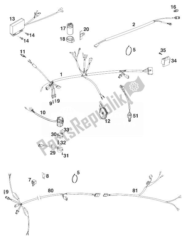 All parts for the Wire Harness 400/620 Sc '99 of the KTM 400 SUP Comp 20 KW Europe 1999