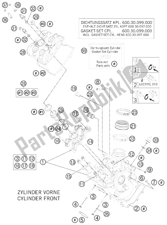 Tutte le parti per il Testata Anteriore del KTM 990 Super Duke Black Australia United Kingdom 2011