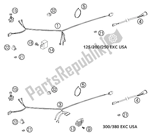 All parts for the Wiring Harness Exc 250-380 of the KTM 380 EXC USA 2002