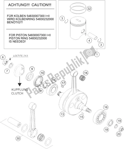 All parts for the Crankshaft, Piston of the KTM 250 EXC Europe 2010