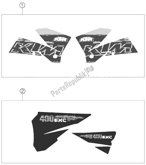 All parts for the Decal of the KTM 400 EXC Racing Europe 2007