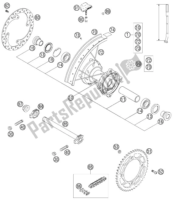 All parts for the Rear Wheel of the KTM 85 SX 19 16 Europe 2006