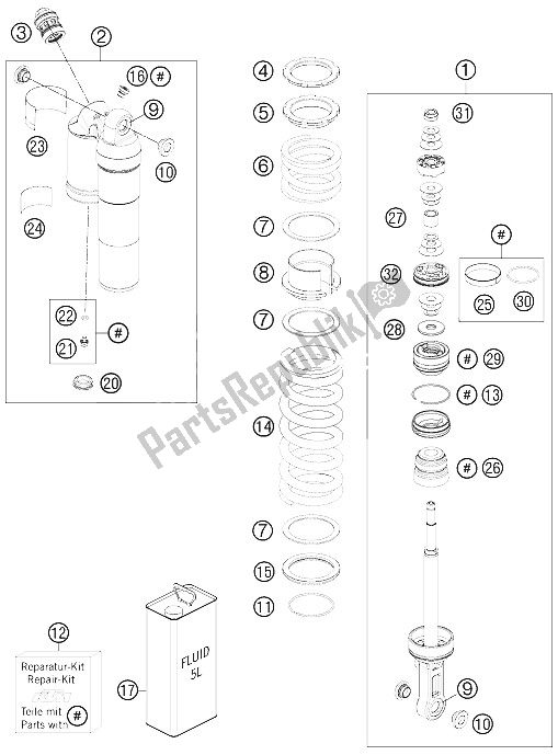 Toutes les pièces pour le Choc Abs. Arrière Démonté du KTM 505 SX ATV Europe 2012