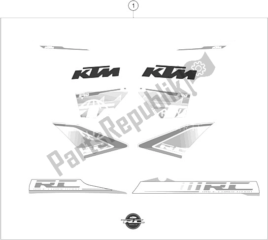 All parts for the Decal of the KTM RC 390 White ABS B D 15 Asia 2015