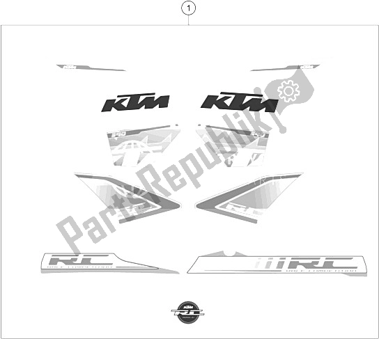 Todas las partes para Etiqueta de KTM RC 390 White ABS B D 16 Asia 2016