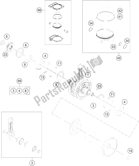 All parts for the Crankshaft, Piston of the KTM 350 EXC F SIX Days Europe 2016