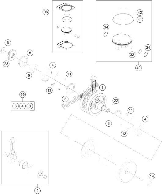 All parts for the Crankshaft, Piston of the KTM 350 XCF W SIX Days USA 2016