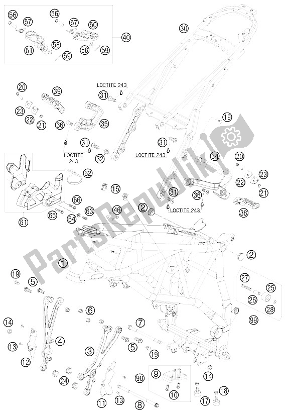 All parts for the Frame of the KTM 950 Super Enduro R USA 2008