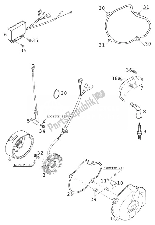 Tutte le parti per il Sistema Di Accensione. 400/520 Corse del KTM 400 EXC E Racing Europe 1999