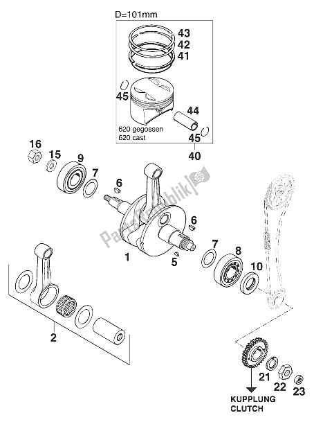 All parts for the Crankshaft - Piston Lc4-e `96 of the KTM 620 Duke 37 KW Europe 970061 1996