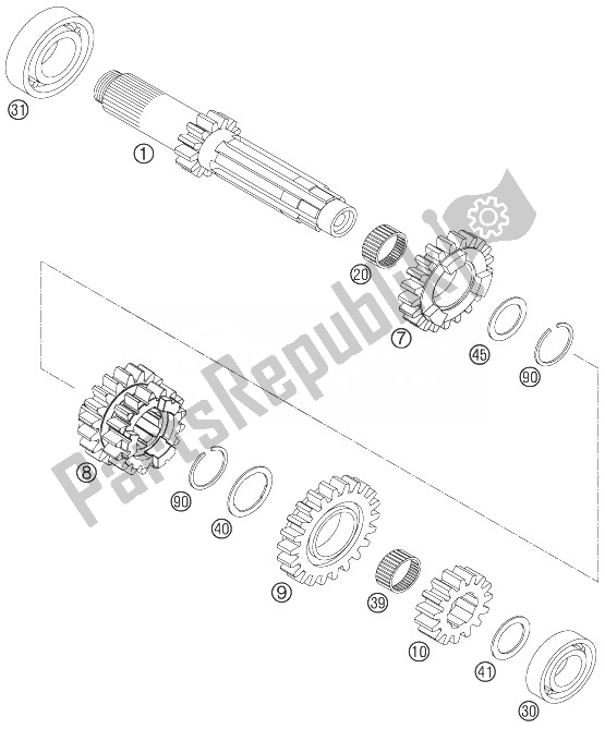 All parts for the Transmission I - Main Shaft of the KTM 250 EXC F Europe 2013