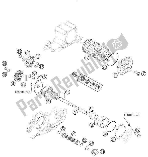 All parts for the Lubricating System of the KTM 250 EXC F Australia 2008