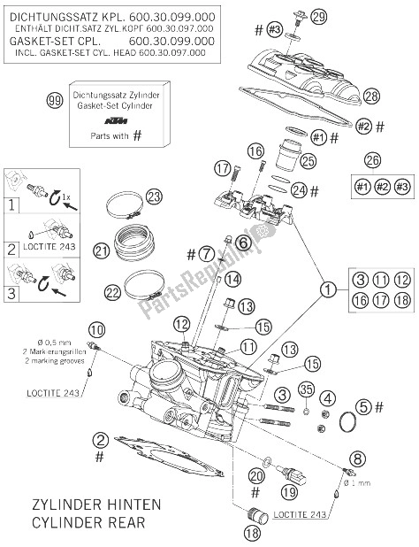 All parts for the Cylinder Head Rear of the KTM 990 Adventure Black ABS 07 USA 2007