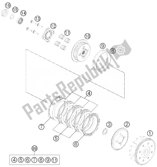 Toutes les pièces pour le Embrayage du KTM 125 Duke White ABS BAJ DIR 14 Europe 2014