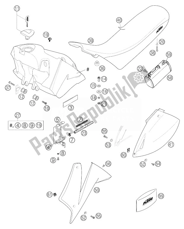 All parts for the Tank, Seat, Cover 640 Lc4 of the KTM 640 LC4 Enduro Orange Europe 2004