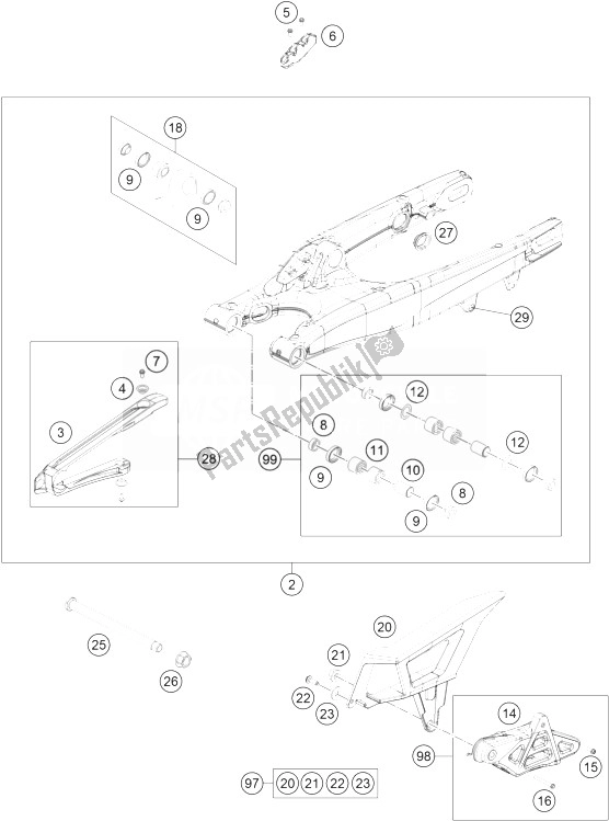 All parts for the Swing Arm of the KTM 450 EXC Europe 2014