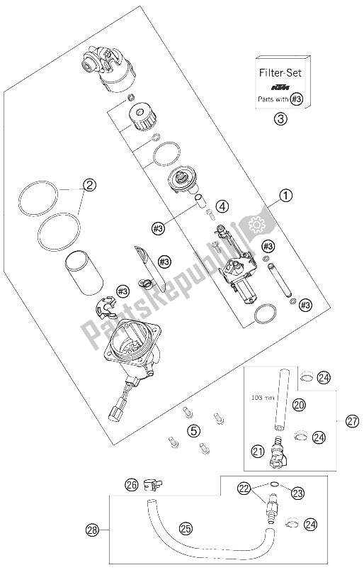 All parts for the Fuel Pump of the KTM 990 Superduke Black Europe 2005