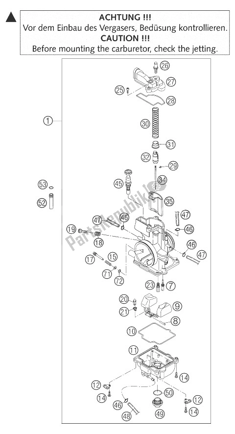 Tutte le parti per il Carburatore Keihin del KTM 250 EXC Australia 2004