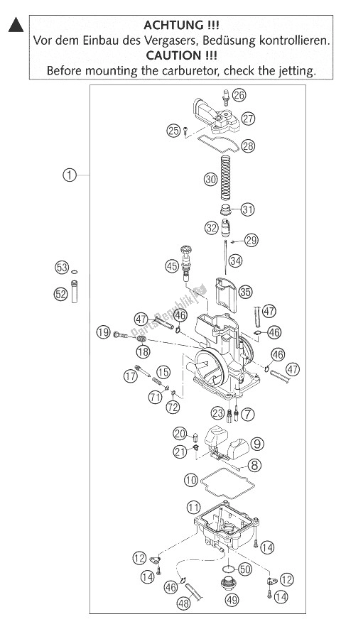 Tutte le parti per il Carburatore Keihin del KTM 250 EXC USA 2004