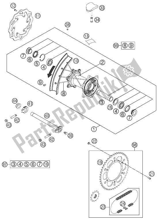 Alle onderdelen voor de Achterwiel van de KTM 150 SX USA 2015