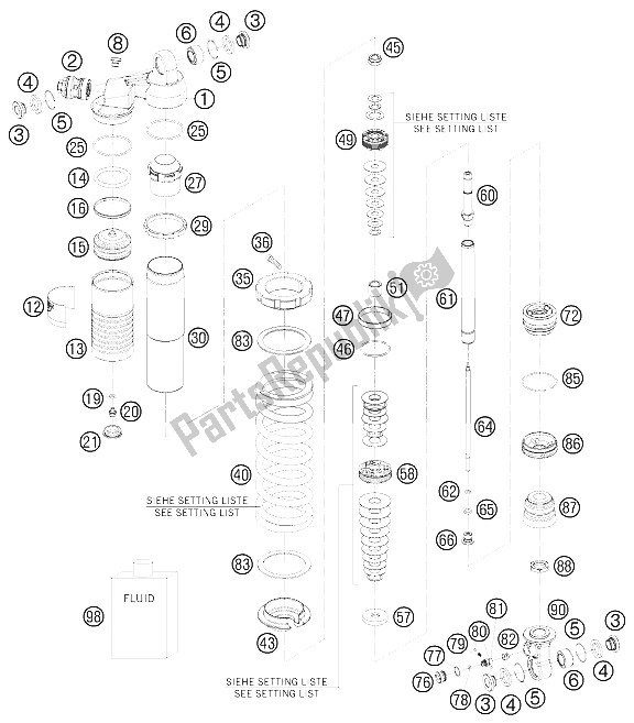 All parts for the Monoshock Disassembled of the KTM 105 SX USA 2008