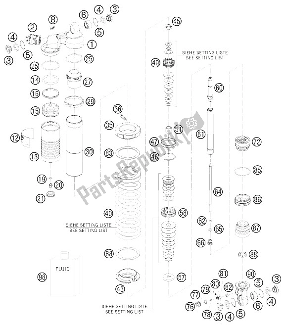Wszystkie części do Monoshock Zdemontowany KTM 105 SX USA 2011