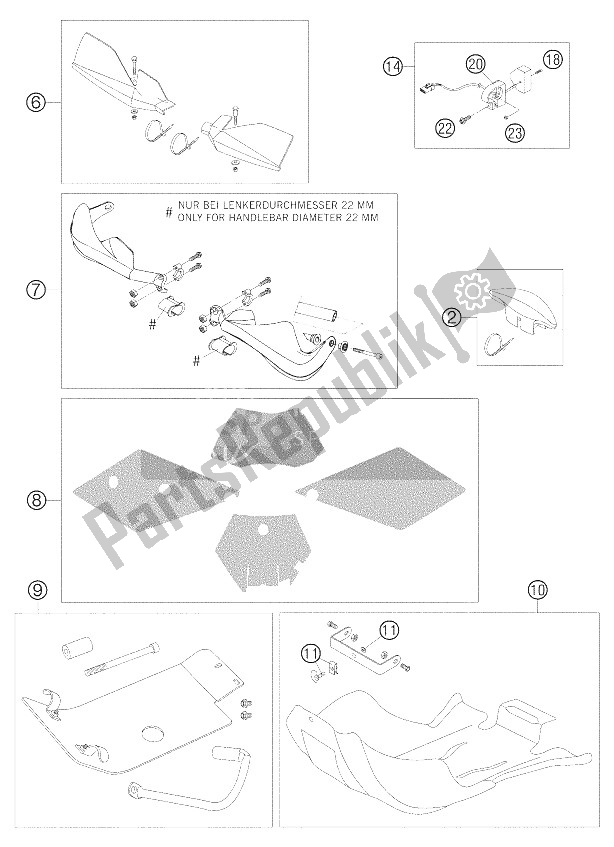 All parts for the Accessories 250-525 Racing of the KTM 250 EXC Racing Australia 2005