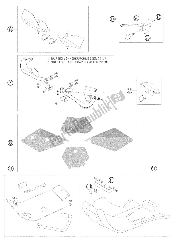 All parts for the Accessories 250-525 Racing of the KTM 250 EXC Racing Europe 2005