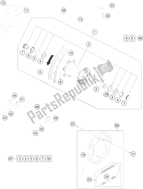 All parts for the Rear Wheel of the KTM 300 EXC Europe 2016