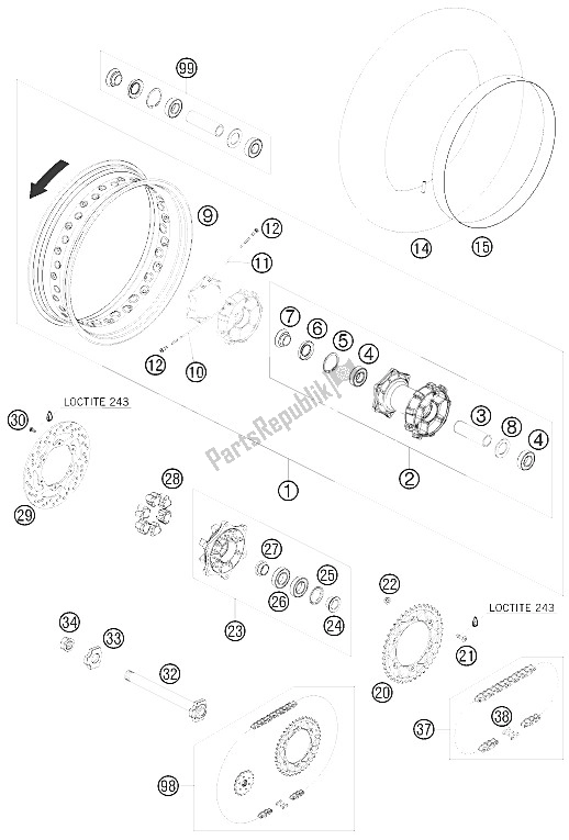 Wszystkie części do Tylne Ko? O KTM 690 SMC 09 Europe 2009