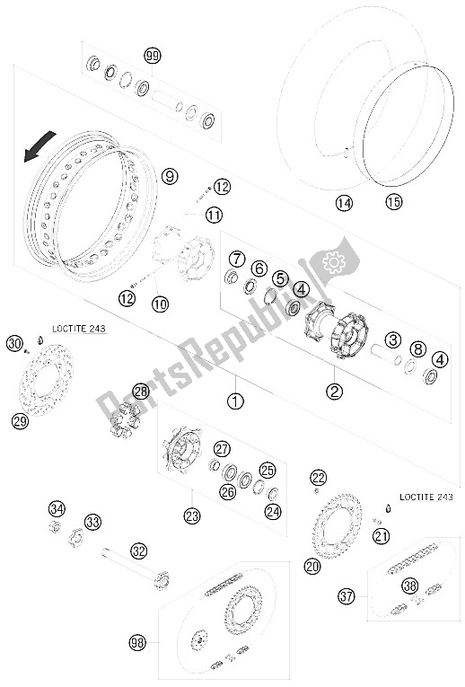 All parts for the Rear Wheel of the KTM 690 SMC USA 2008