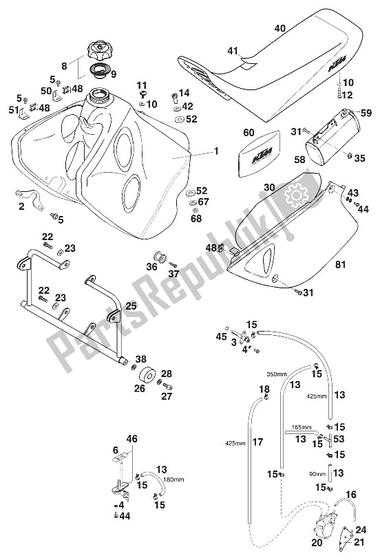 Todas las partes para Tanque - Asiento - Anuncio De Tapa de KTM 640 Adventure R Europe 2000